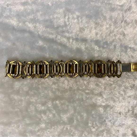 ☘️VTG SELRO Amber Rhinestone & Pearl Book Chain Necklace - Picture 5 of 7